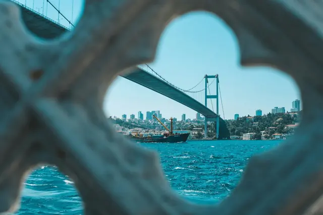 The Bosphorus through a stone window